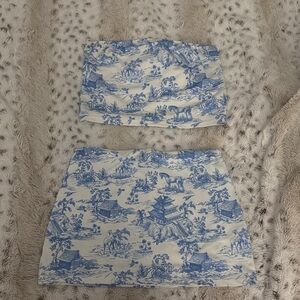 Edikted Blue & White Toile Mini Skirt Set